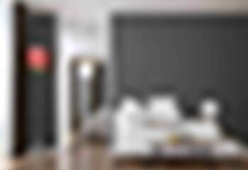 The interior of modern living room and bedroom service apartment design The interior of modern living room and bedroom service apartment design